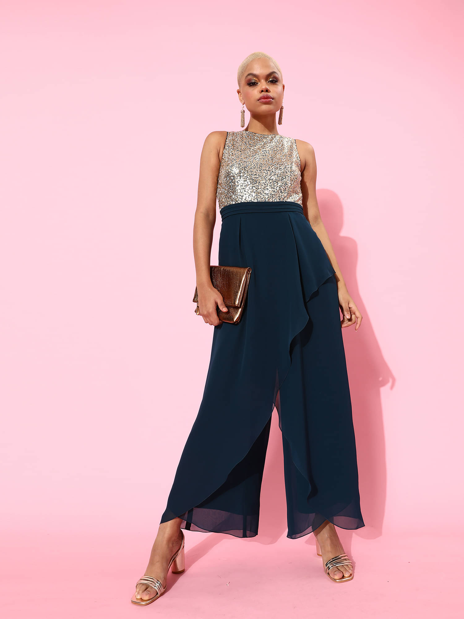     			Miss Chase Teal Polyester Regular Fit Women's Jumpsuit ( Pack of 1 )