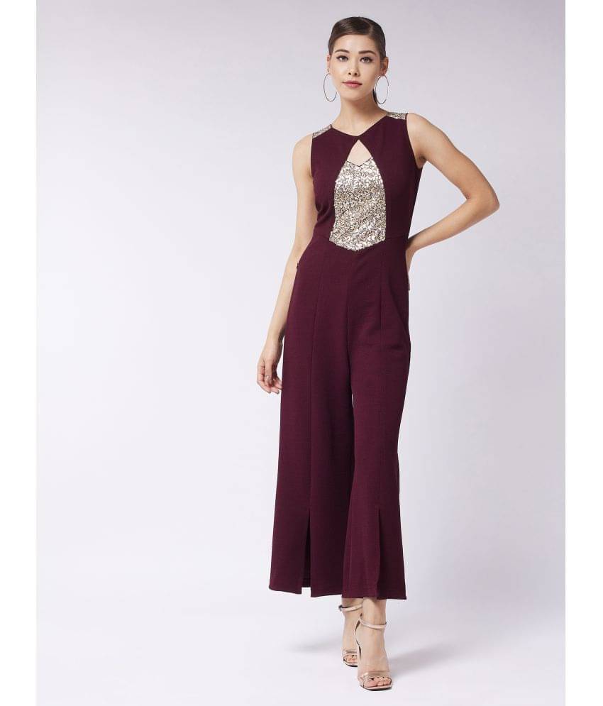 Miss Chase Wine Polyester Regular Fit Women's Jumpsuit ( Pack of 1 ) Miss Chase Wine Polyester Regular Fit Women's Jumpsuit ( Pack of 1 )