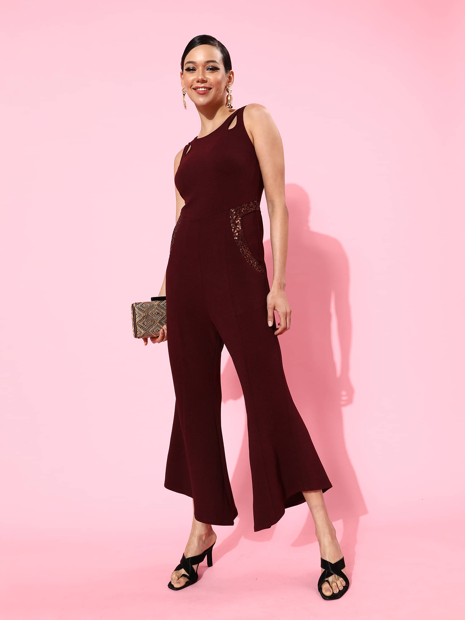     			Miss Chase Wine Polyester Slim Fit Women's Jumpsuit ( Pack of 1 )