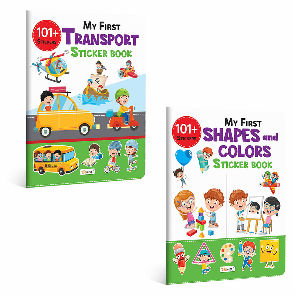 My First Transport and Shapes & Colors Sticker Book with 101+ Stickers | Combo of 2 sticker books | kids activity book, Sticker Learning for kids. My First Transport and Shapes & Colors Sticker Book with 101+ Stickers | Combo of 2 sticker books | kids activity book, Sticker Learning for kids.