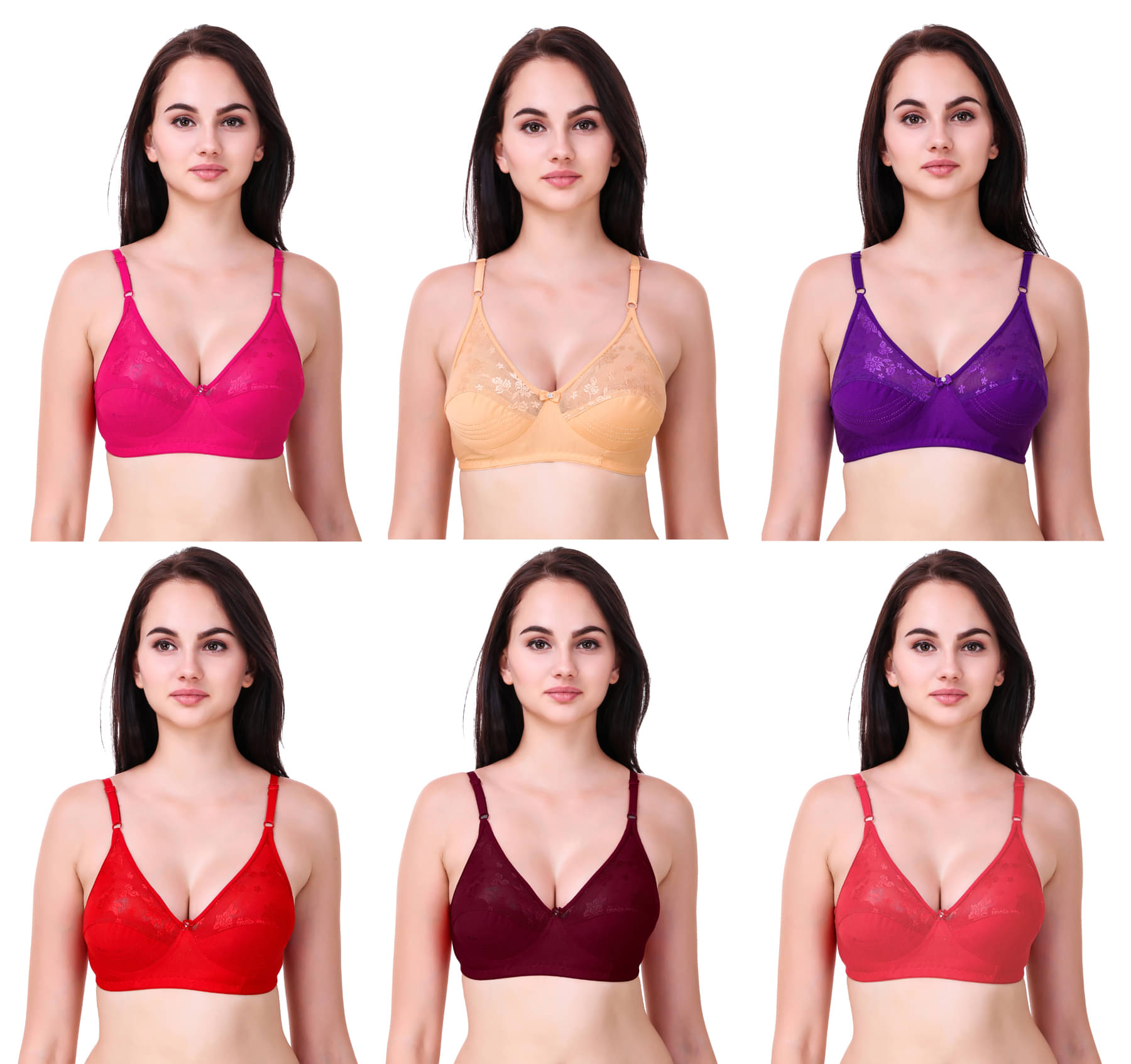 Piylu Pack of 6 Cotton Blend Women's Everyday Bra ( Multicolor ) Pack of 6 Women Full Coverage Non Padded Bra  (Multicolor)     			Piylu Pack of 6 Cotton Blend Women's Everyday Bra ( Multicolor ) Pack of 6 Women Full Coverage Non Padded Bra  (Multicolor)