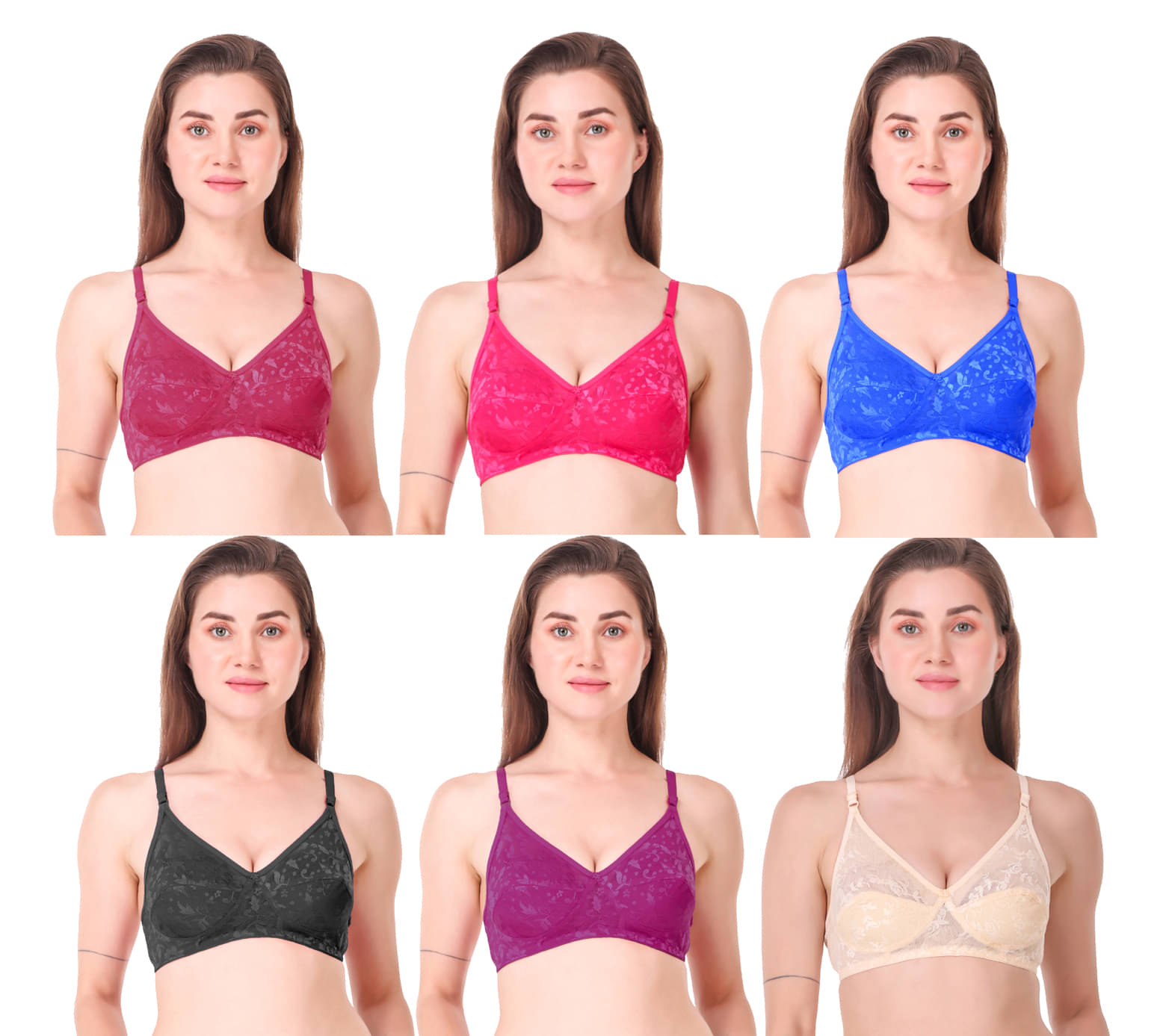 Piylu Pack of 6 Net Women's Everyday Bra ( Multicolor ) Pack of 6 Women Full Coverage Non Padded Bra  (Multicolor)     			Piylu Pack of 6 Net Women's Everyday Bra ( Multicolor ) Pack of 6 Women Full Coverage Non Padded Bra  (Multicolor)