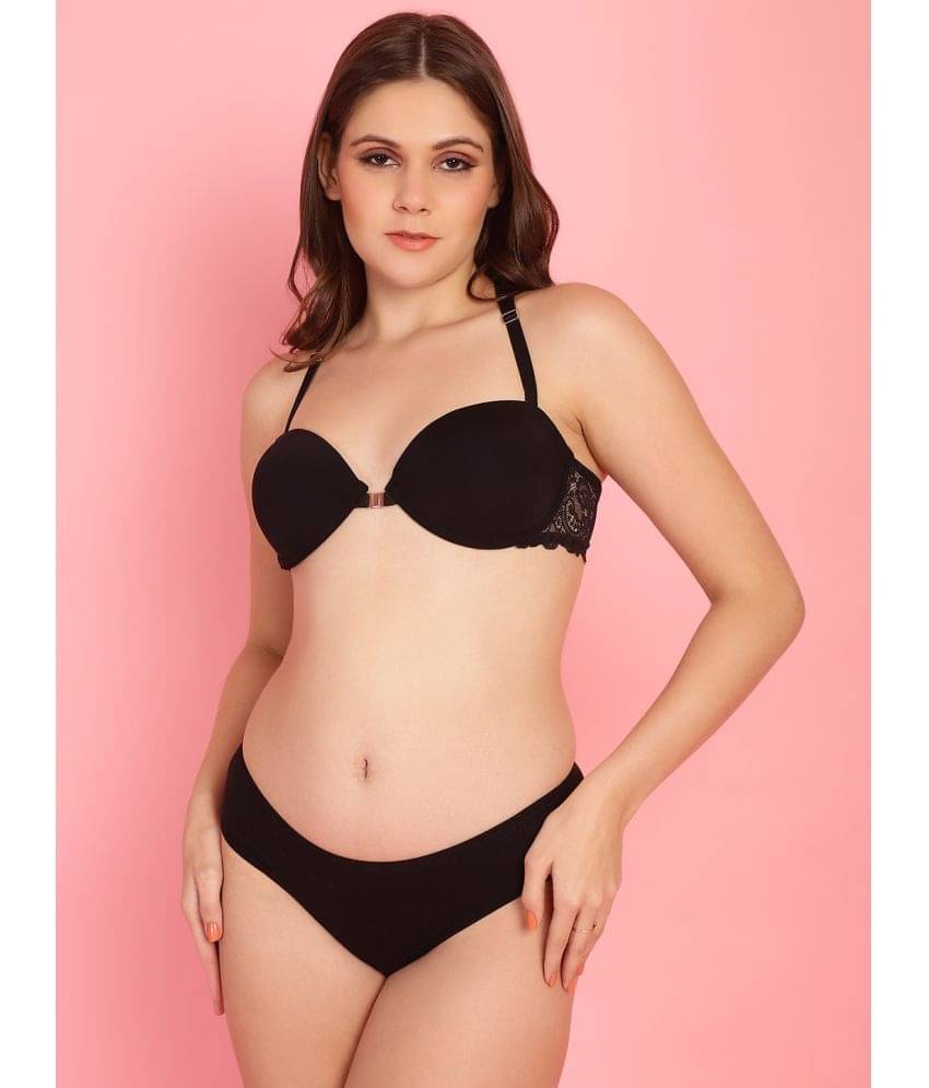 PrettyCat Polyester Women's Bra & Panty Set ( Black ) PrettyCat Polyester Women's Bra & Panty Set ( Black )