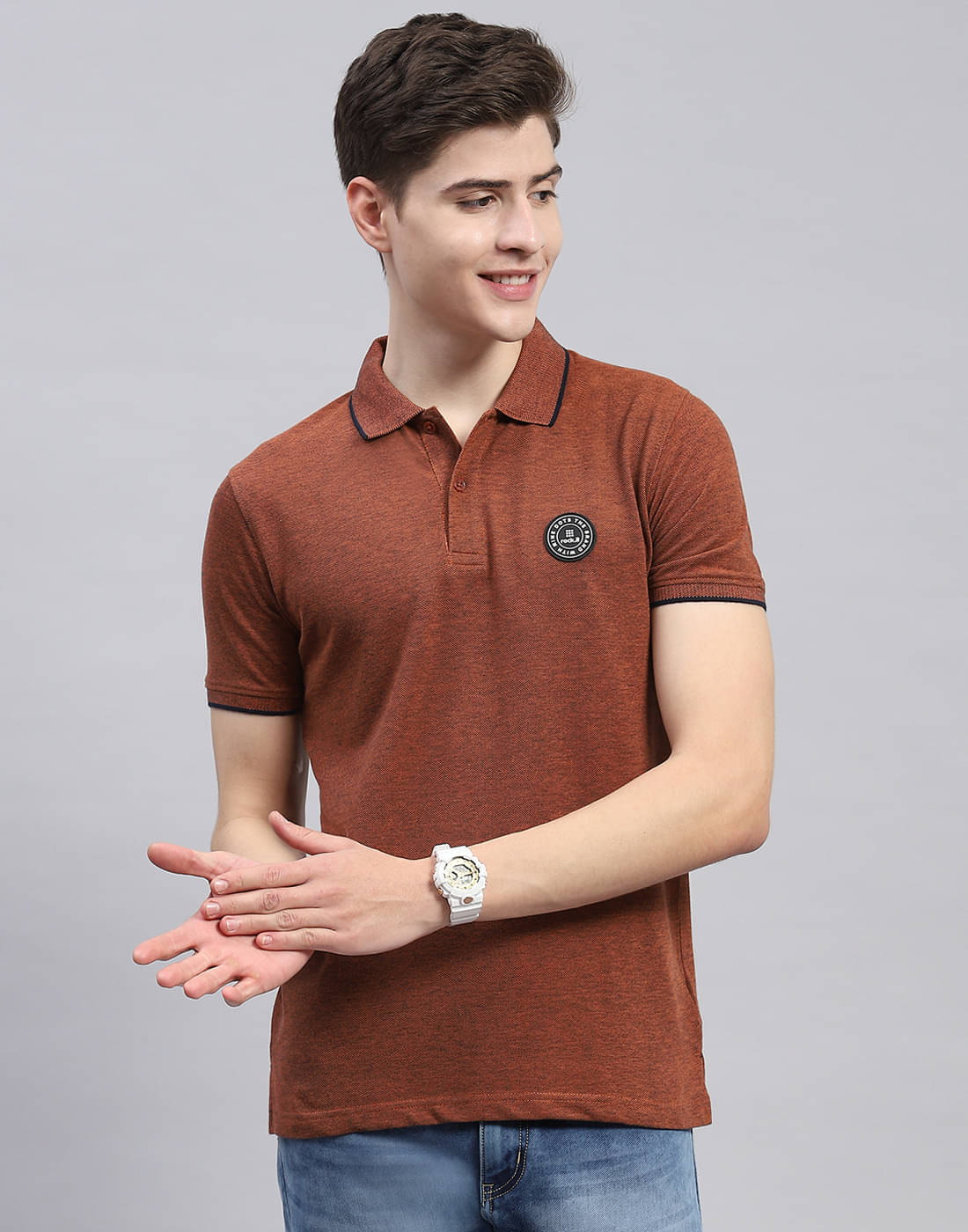     			Rock.it Pack of 1 Cotton Blend Regular Fit Solid Half Sleeves Men's Polo T Shirt ( Rust )