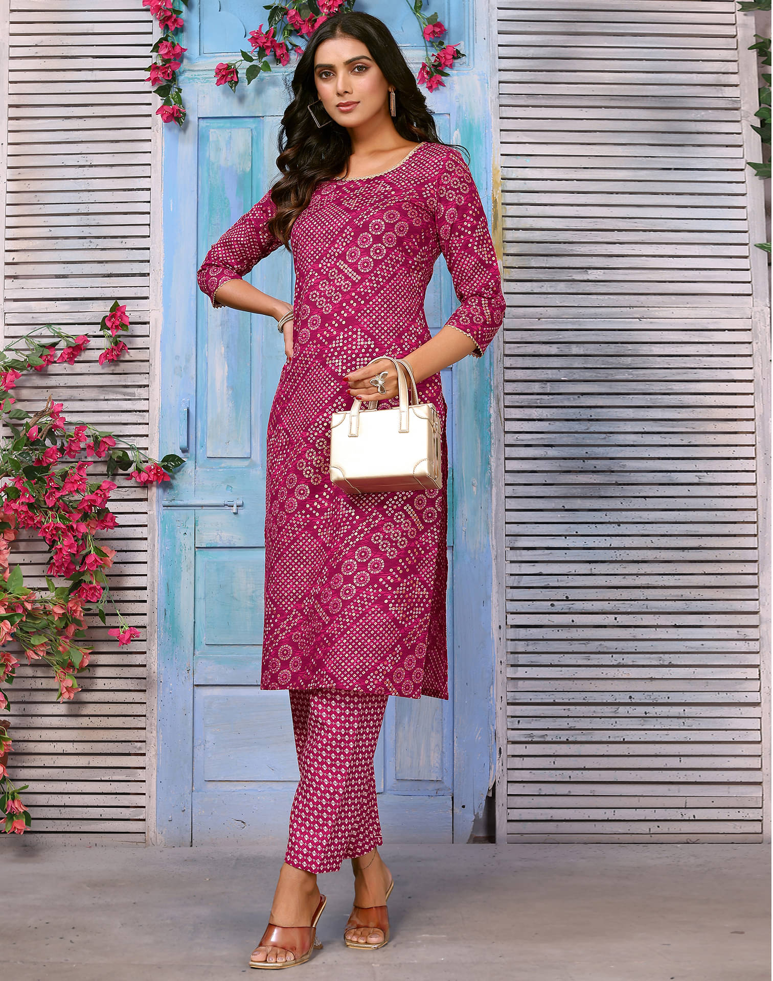     			Skylee Cotton Blend Printed Kurti With Pants Women's Stitched Salwar Suit - Pink ( Pack of 1 )