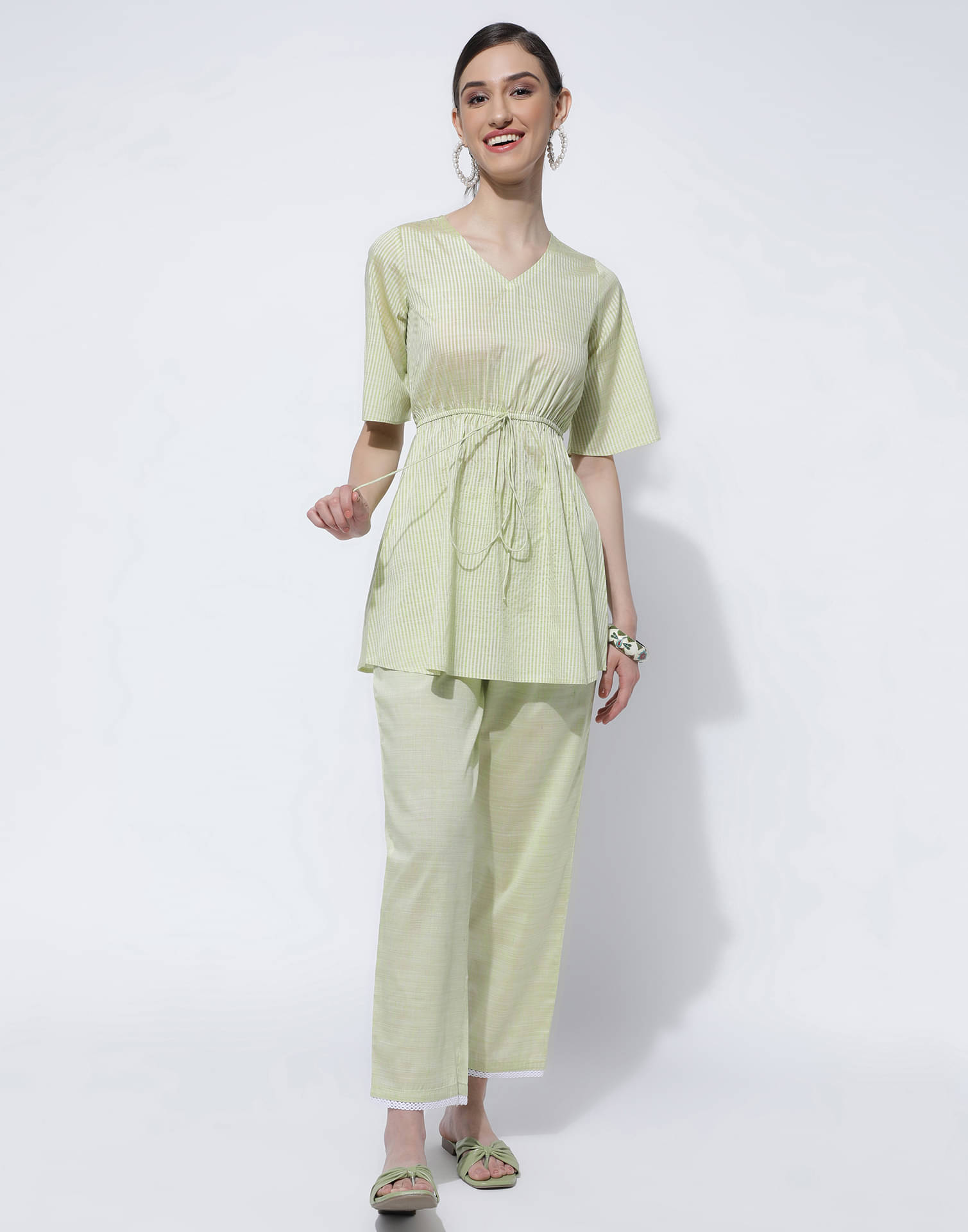     			Skylee Cotton Blend Self Design Kurti With Pants Women's Stitched Salwar Suit - Green ( Pack of 1 )