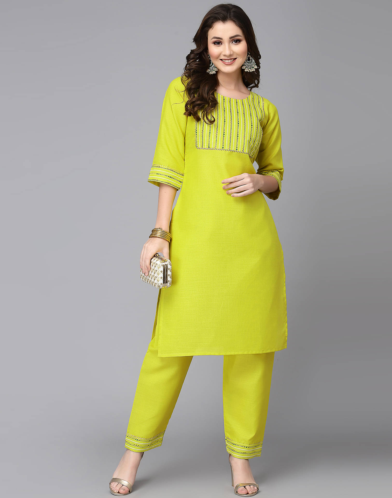     			Skylee Cotton Silk Printed Kurti With Pants Women's Stitched Salwar Suit - Yellow ( Pack of 1 )