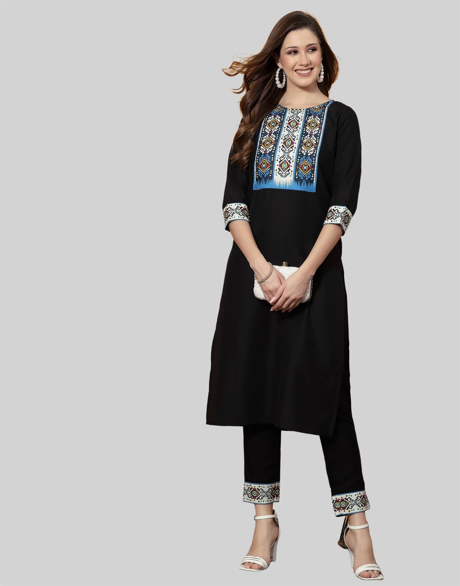     			Skylee Rayon Printed Kurti With Pants Women's Stitched Salwar Suit - Black ( Pack of 1 )