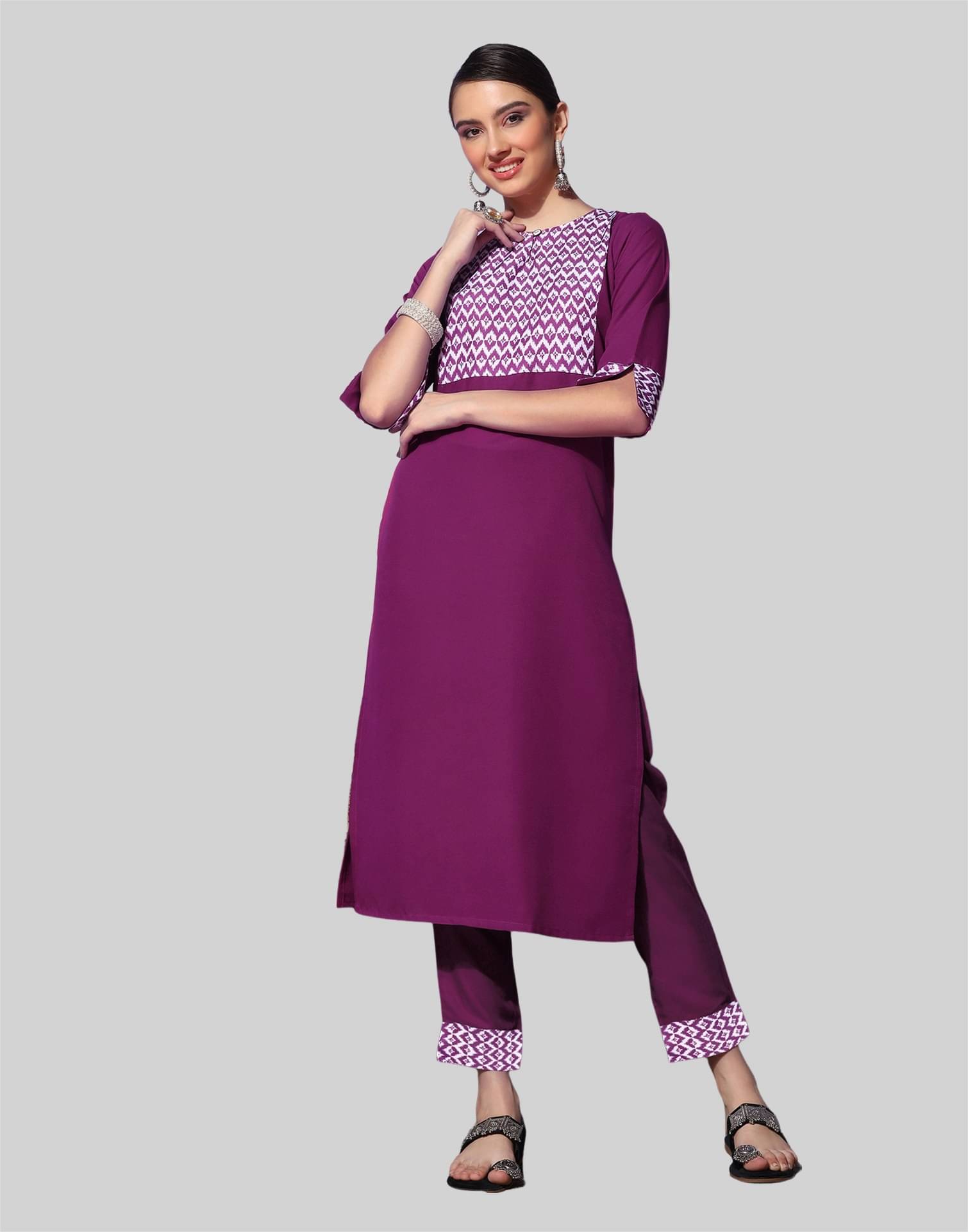     			Skylee Rayon Printed Kurti With Pants Women's Stitched Salwar Suit - Magenta ( Pack of 1 )