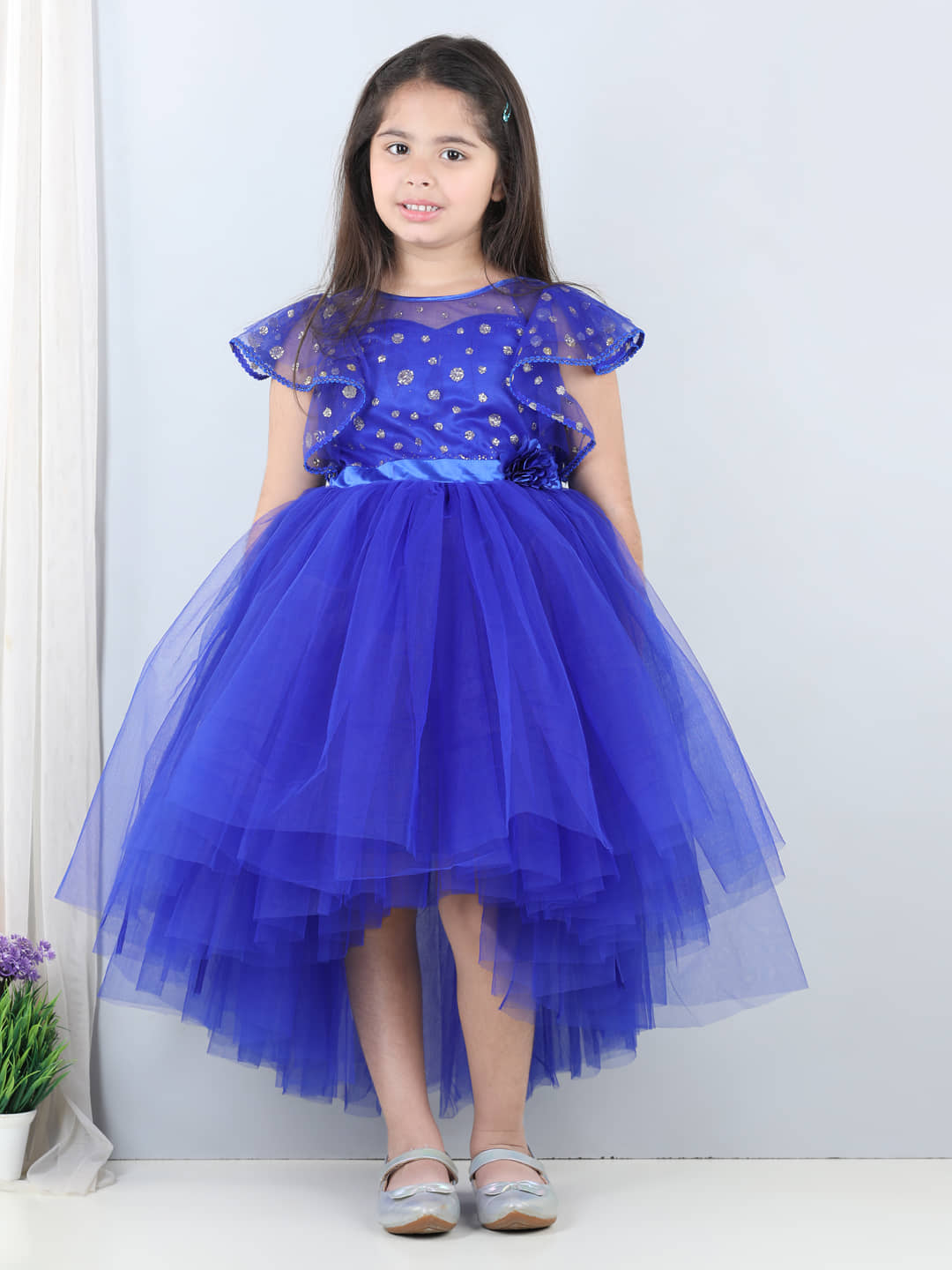 Toy Balloon Kids Net Frock For Girls ( Pack of 1 , Blue )