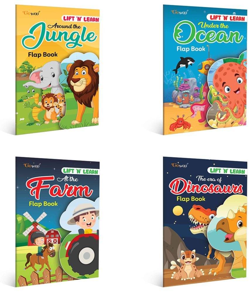 Under The Ocean, At The Farm, Around The Jungle and The Era Of Dinosaurs Flap Book | Combo of 4 flap books | Educational Flap Book, activity book for kids. Under The Ocean, At The Farm, Around The Jungle and The Era Of Dinosaurs Flap Book | Combo of 4 flap books | Educational Flap Book, activity book for kids.