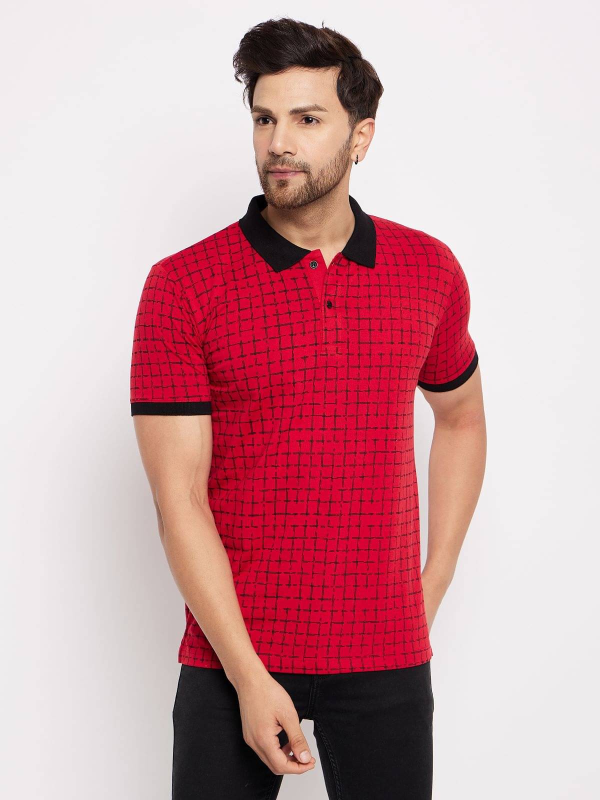     			Wild West Pack of 1 Cotton Blend Regular Fit Printed Half Sleeves Men's Polo T Shirt ( Red )