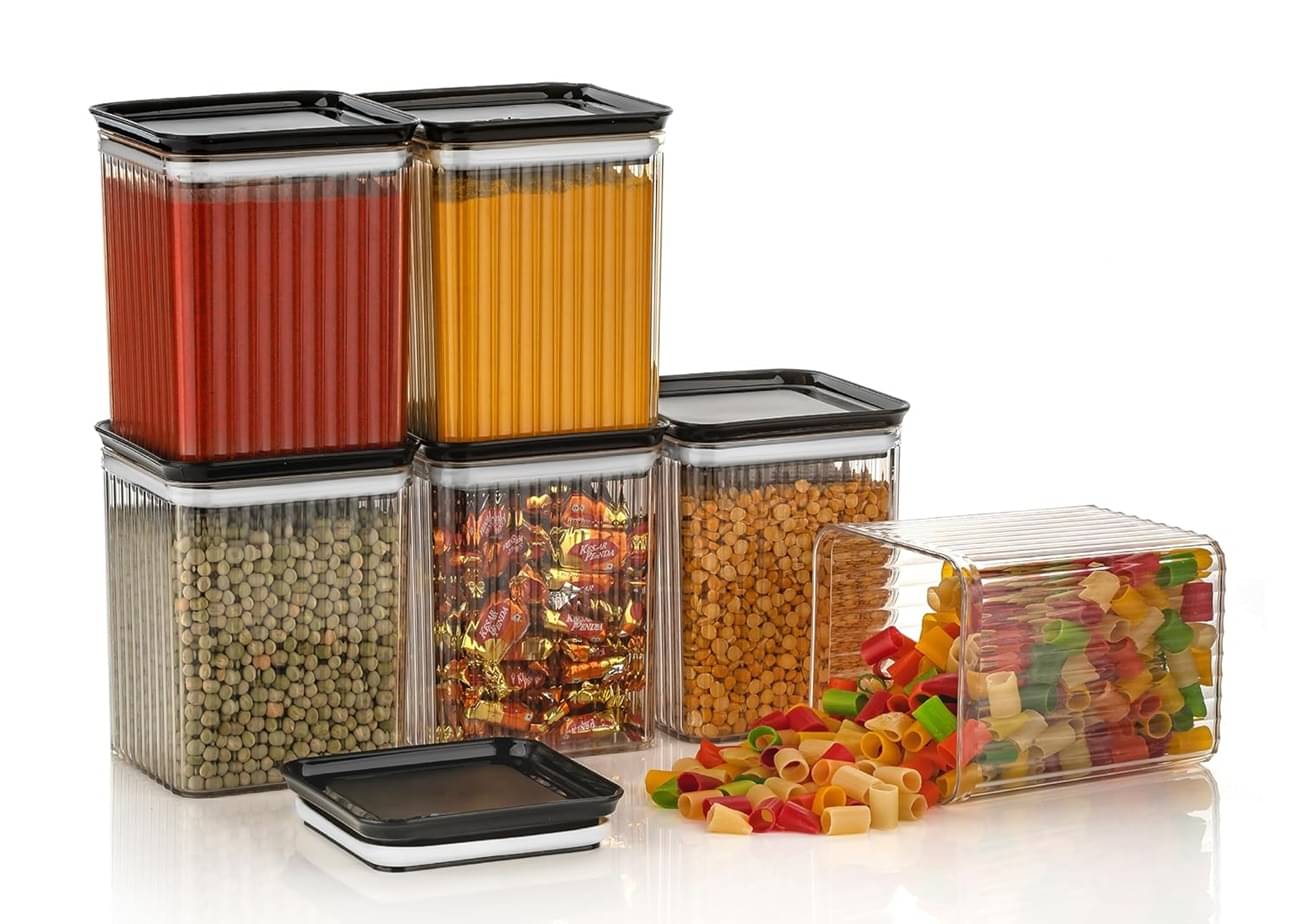 analog kichenware Dal/Pasta/Grocery PET Black Dal Container ( Set of 6 )     			analog kichenware Dal/Pasta/Grocery PET Black Dal Container ( Set of 6 )