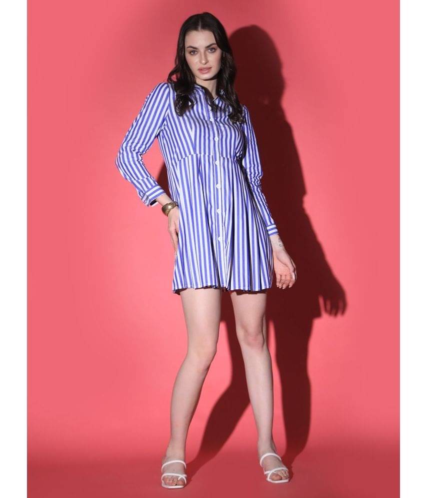     			qrosh Cotton Striped Mini Women's Shirt Dress - Blue ( Pack of 1 )