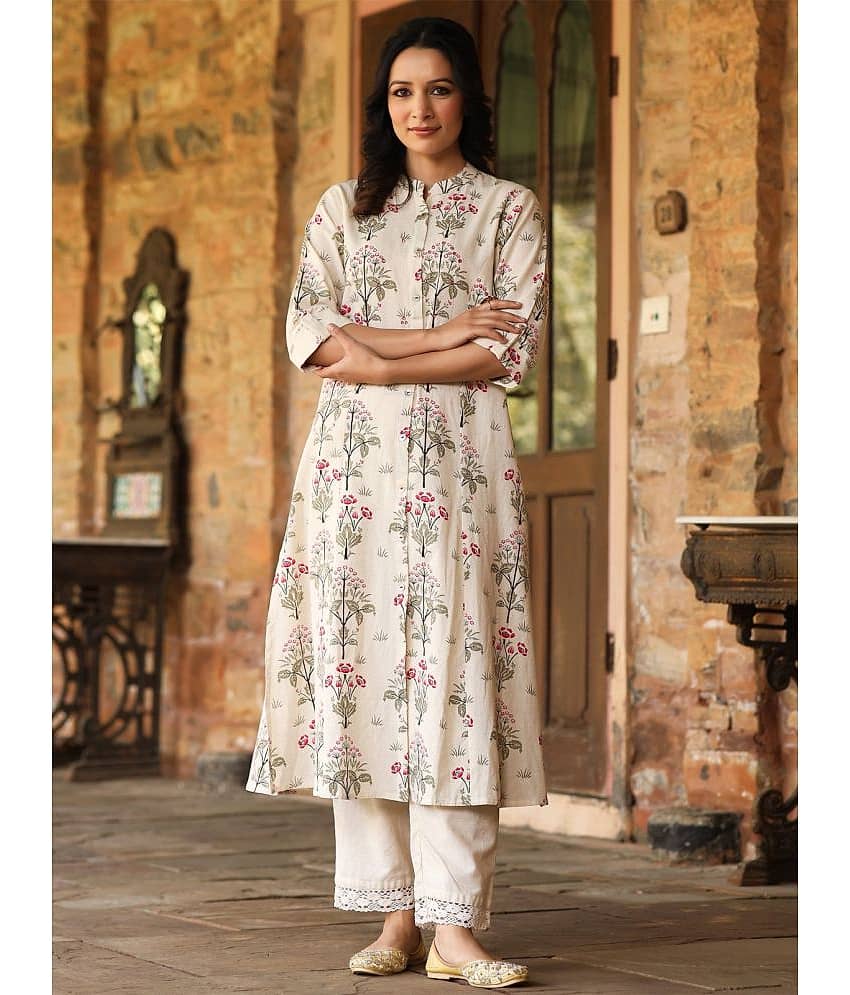 AMIRA'S INDIAN ETHNICWEAR Cotton Flex Printed Front Slit Women's Kurti - Beige ( Pack of 1 ) - Kurtis, Tunics | Buy online on ZillyBuy