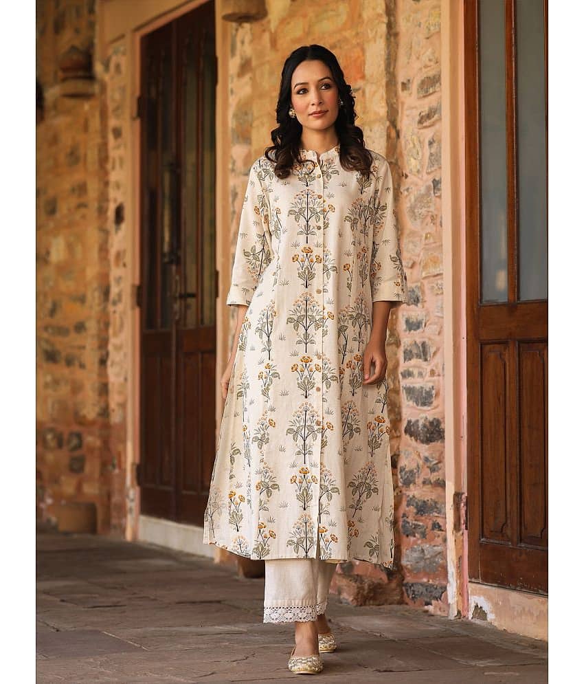 AMIRA'S INDIAN ETHNICWEAR Cotton Flex Printed Front Slit Women's Kurti - Beige ( Pack of 1 ) - Kurtis, Tunics | Buy online on ZillyBuy