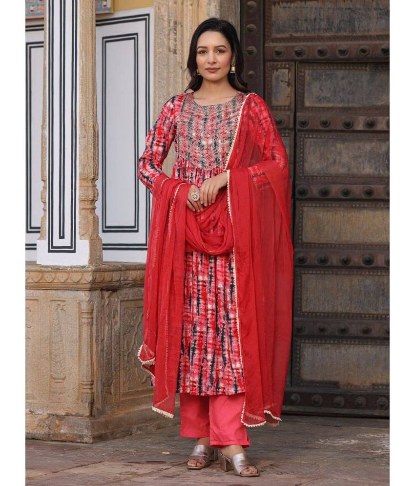     			AMIRA'S INDIAN ETHNICWEAR Rayon Printed Kurti With Pants Women's Stitched Salwar Suit - Multicolor ( Pack of 1 )