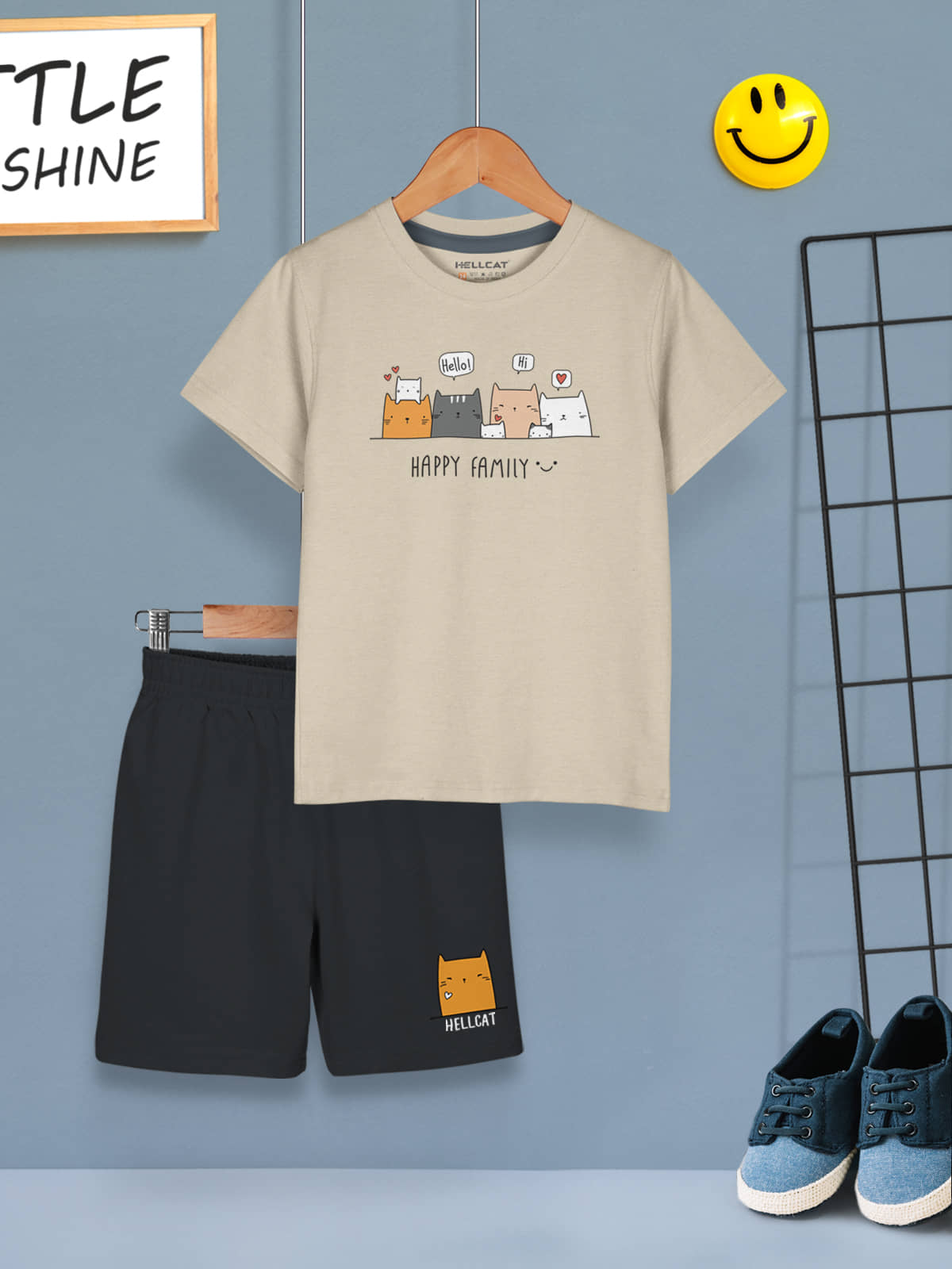 HELLCAT Pack of 1 Boys Cotton Blend T-Shirt & Shorts Set ( White )