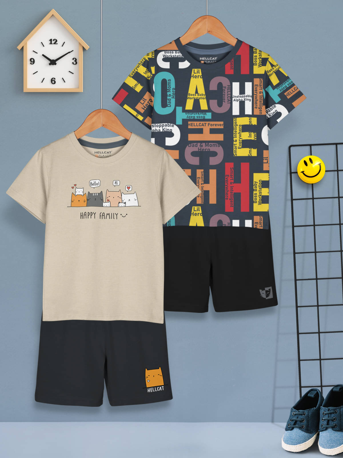     			HELLCAT Pack of 2 Boys Cotton Blend T-Shirt & Shorts Set ( Beige )