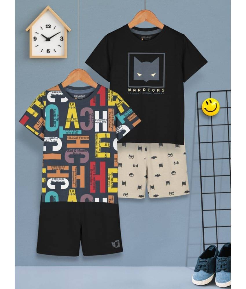     			HELLCAT Pack of 2 Boys Cotton Blend T-Shirt & Shorts Set ( Black )