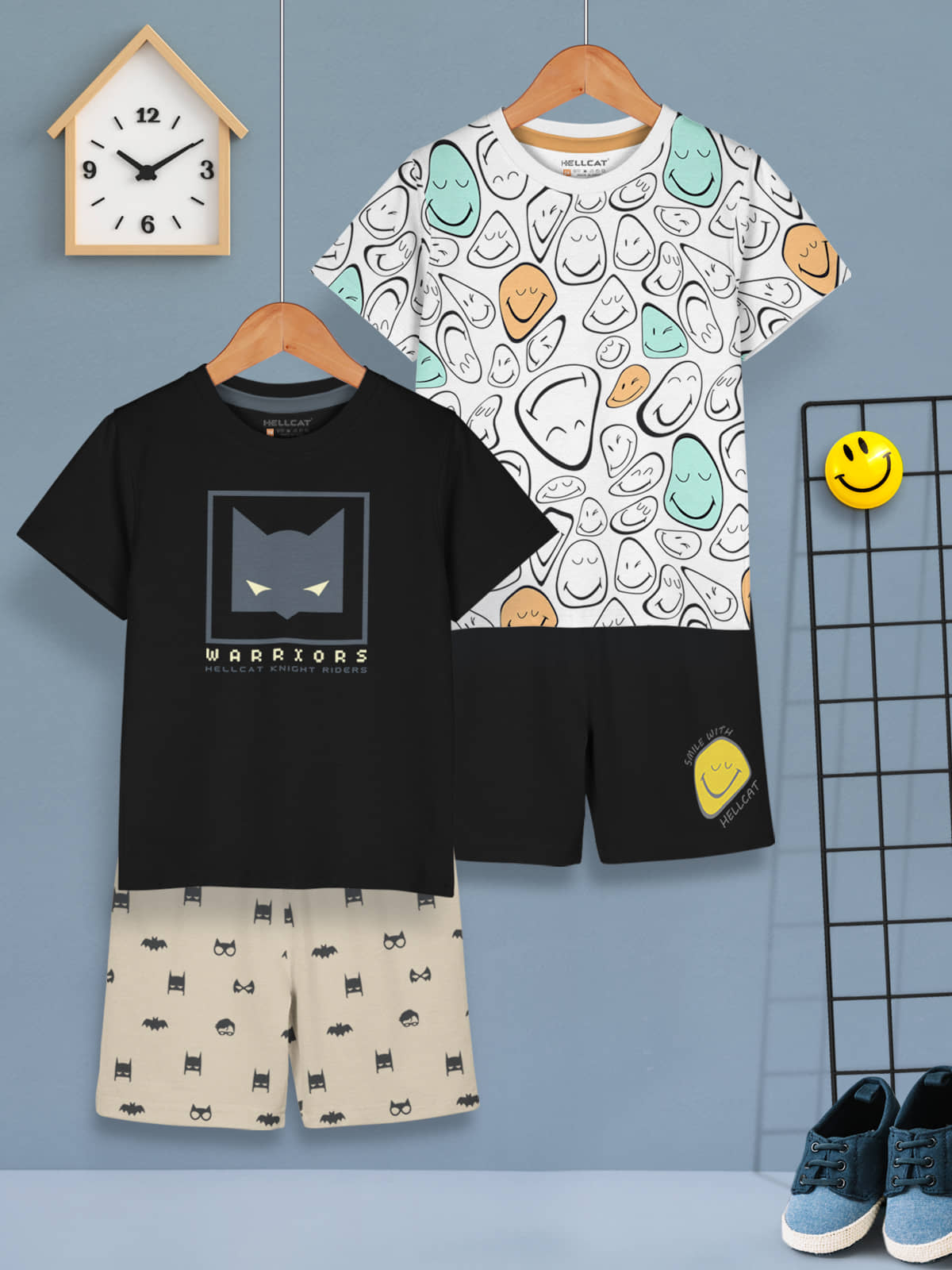 HELLCAT Pack of 2 Boys Cotton Blend T-Shirt & Shorts Set ( Black )