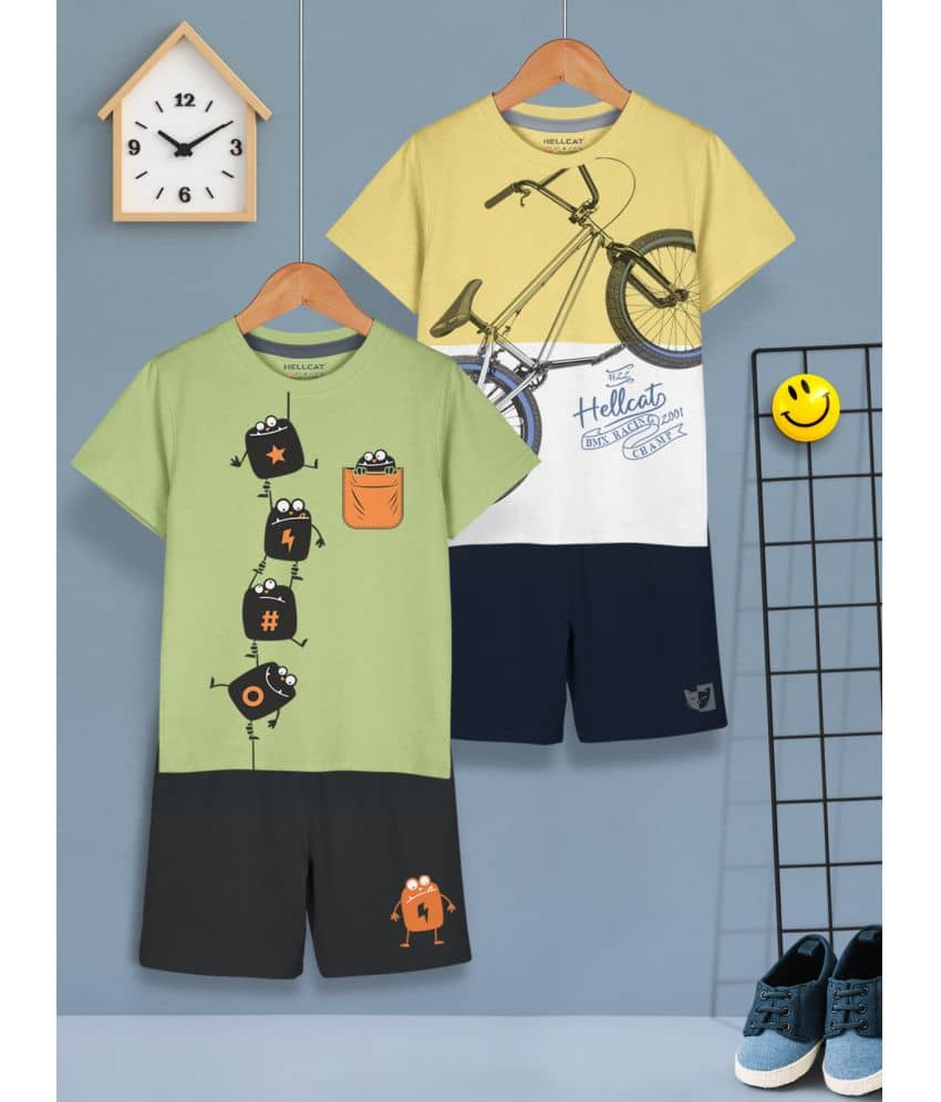 HELLCAT Pack of 2 Boys Cotton Blend T-Shirt & Shorts Set ( Green )