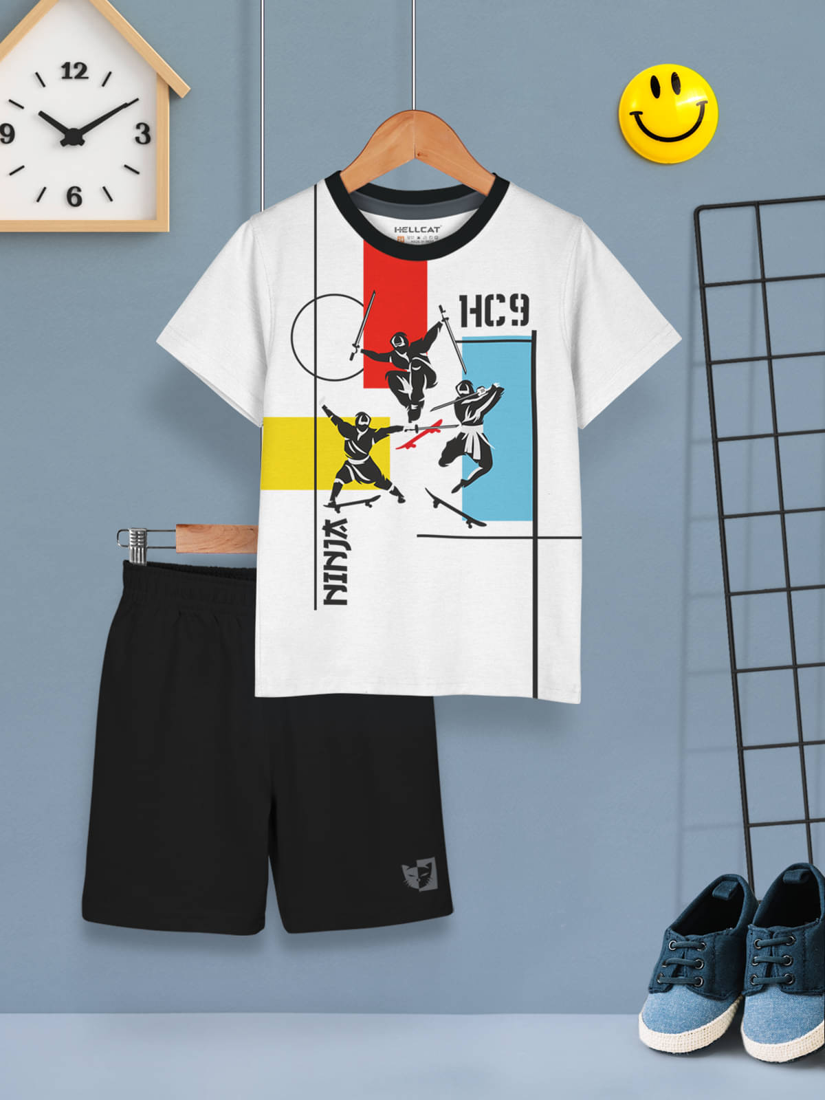     			HELLCAT Pack of 1 Boys Cotton Blend T-Shirt & Shorts Set ( White )
