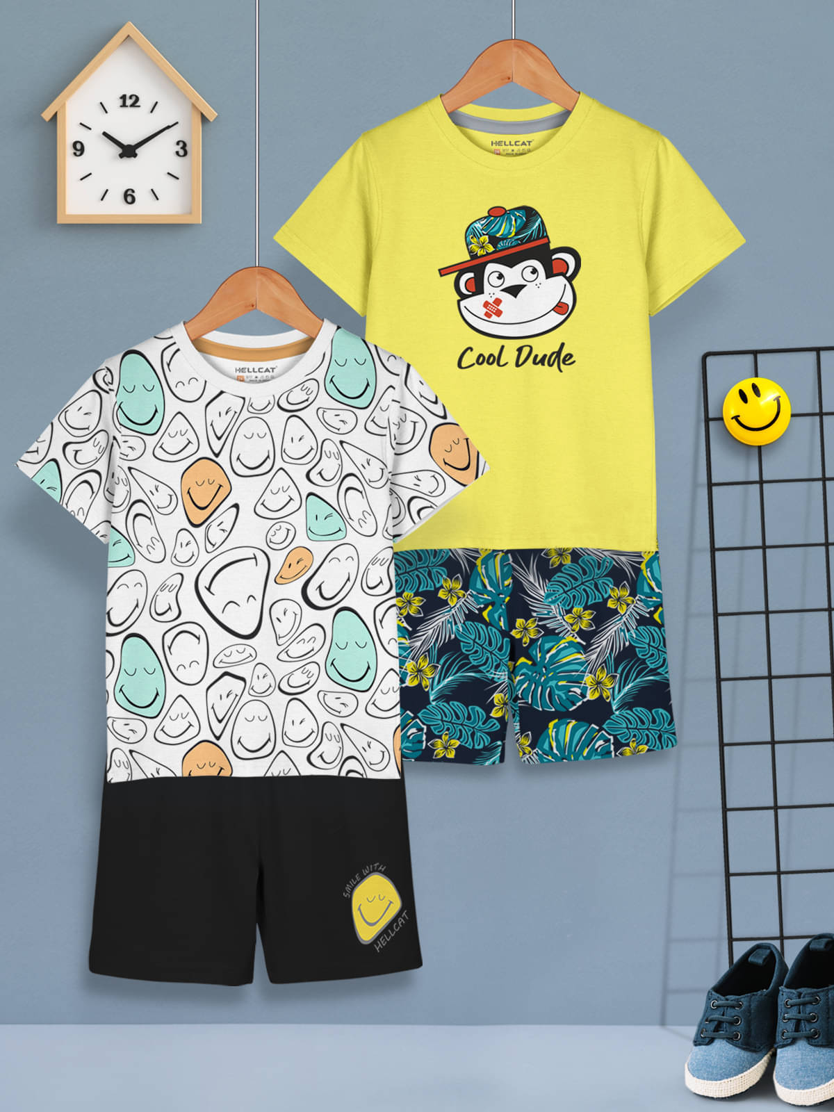    			HELLCAT Pack of 2 Boys Cotton Blend T-Shirt & Shorts Set ( White )