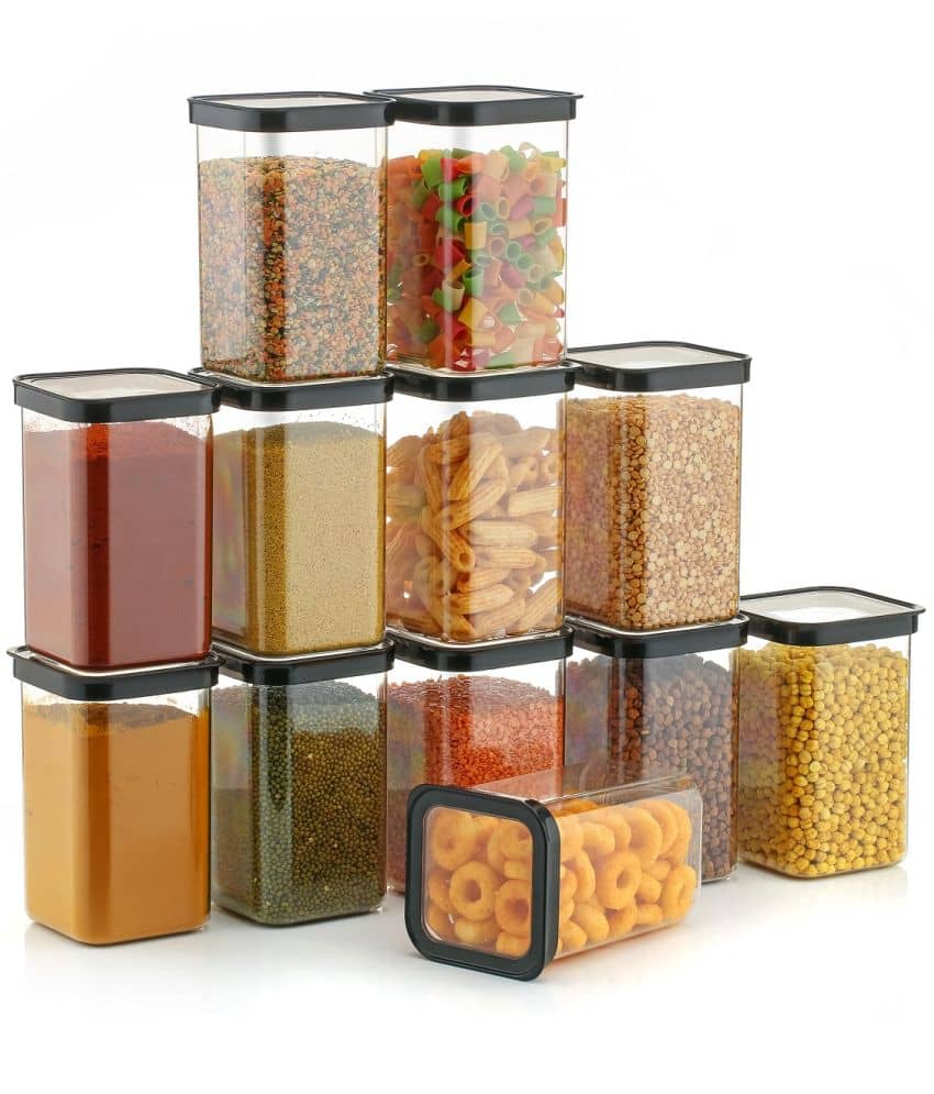 iview kitchenware Food/Pasta/Grocery Plastic Black Dal Container ( Set of 12 )