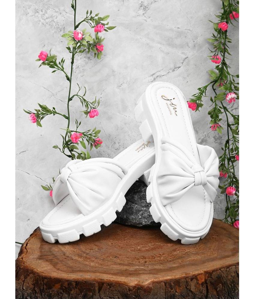     			JM Looks White Women's Slip On Heels