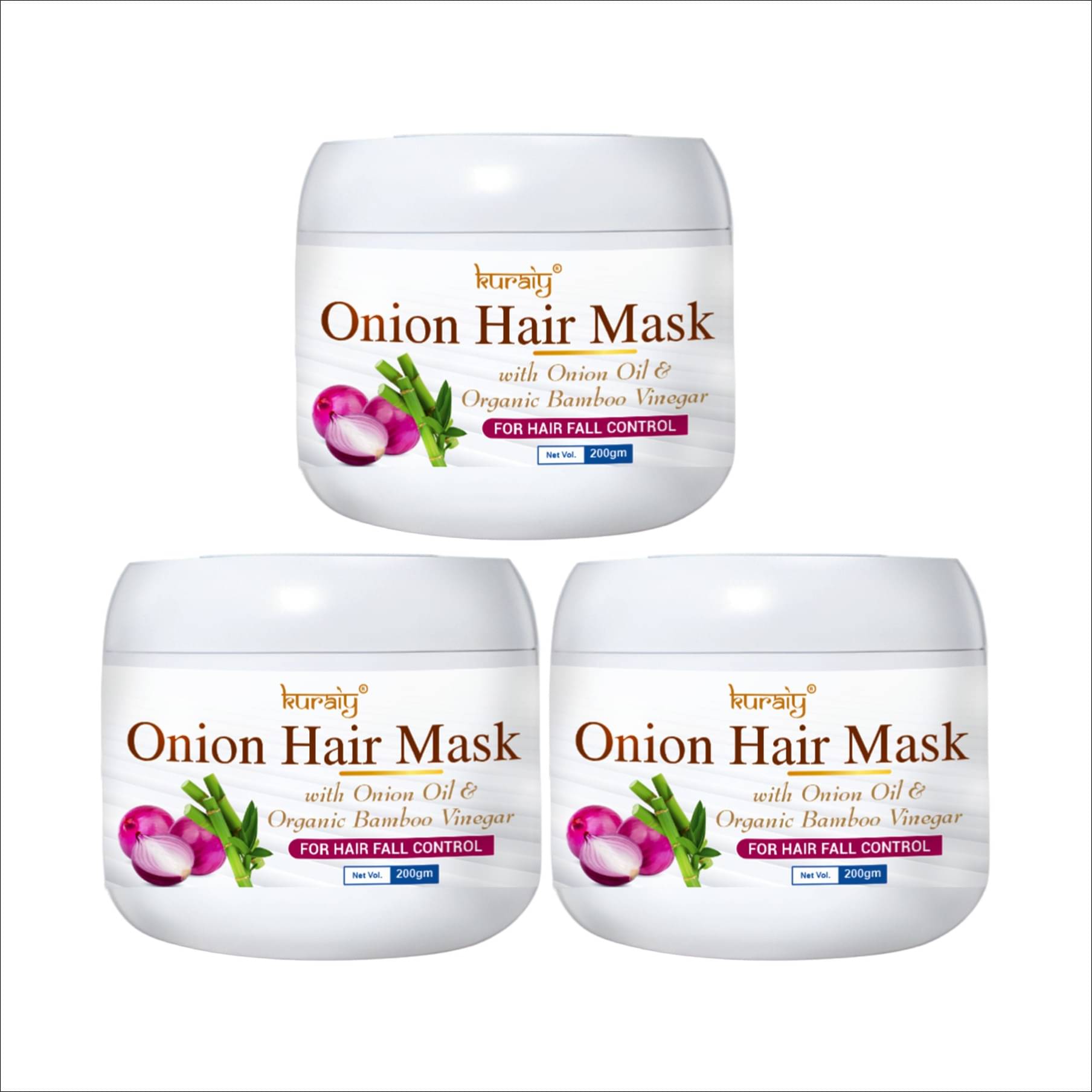     			KURAIY Onion Hair Mask With Onion Oil & Organic Bamboo Vinegar For Hair Fall Control 200g Pack Of 3