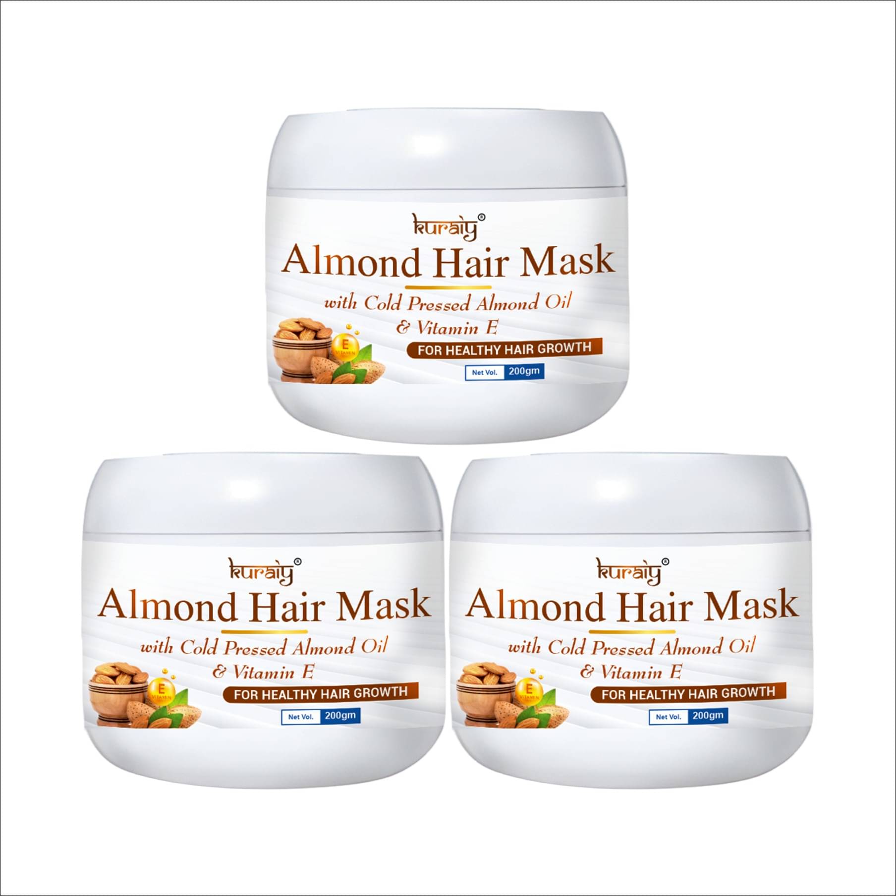     			KURAIY Almond Hair Mask With Almond Oil & Vitamin E For Healthy Hair Growth 200g Pack Of 2