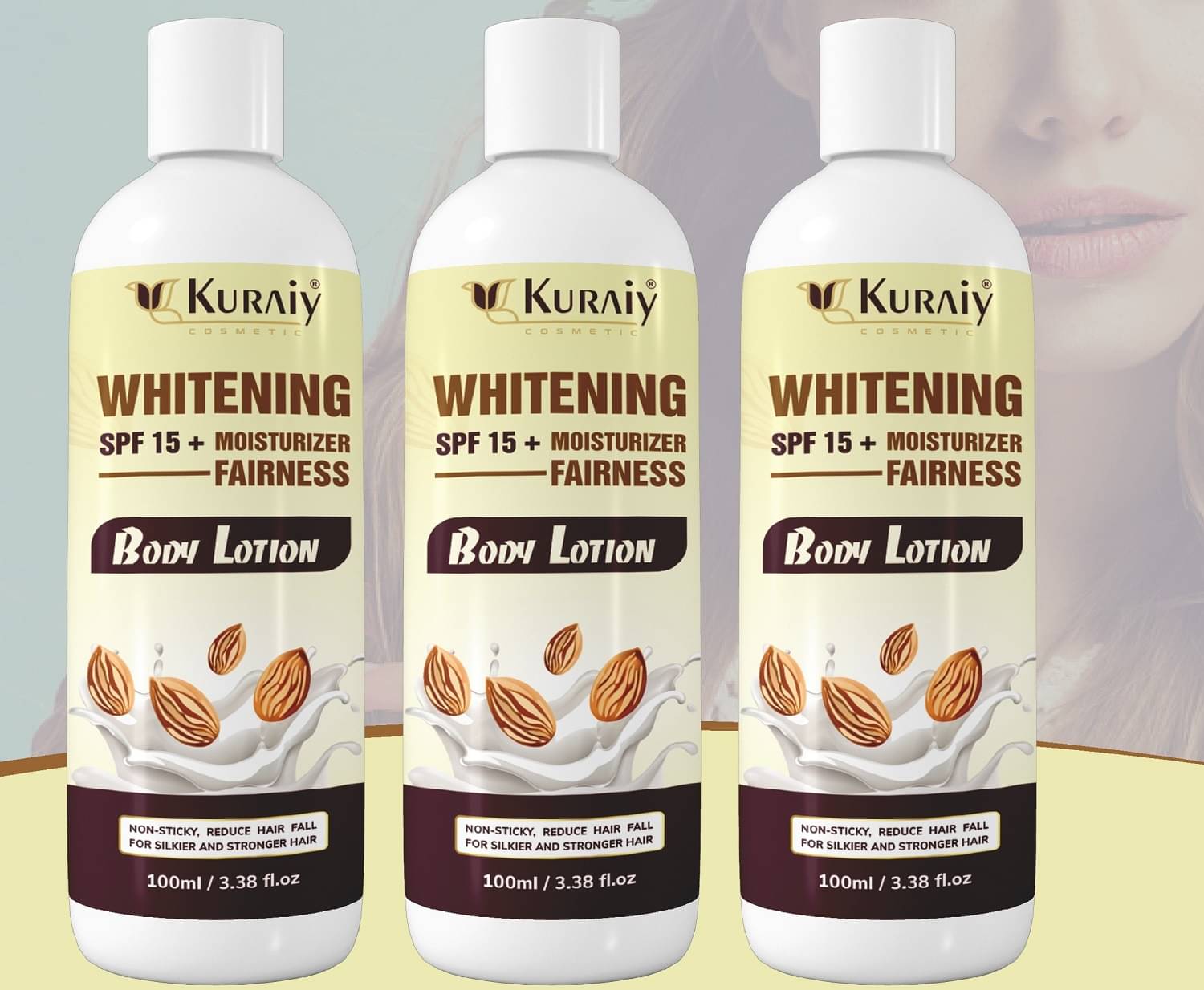     			KURAIY Almond Body Lotion for Milk with Almond Oil & Vitamin E For Men & Women (100 ml)Pack Of 3