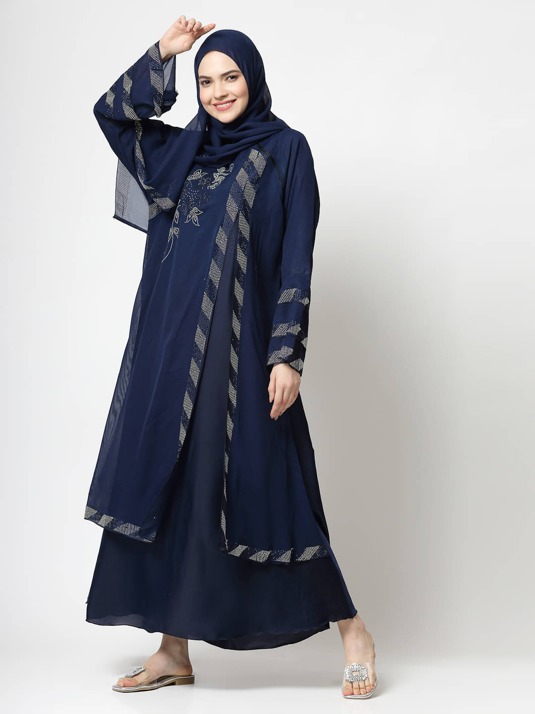     			Klotthe Blue Polyester Unstitched Burqas without Hijab - Single