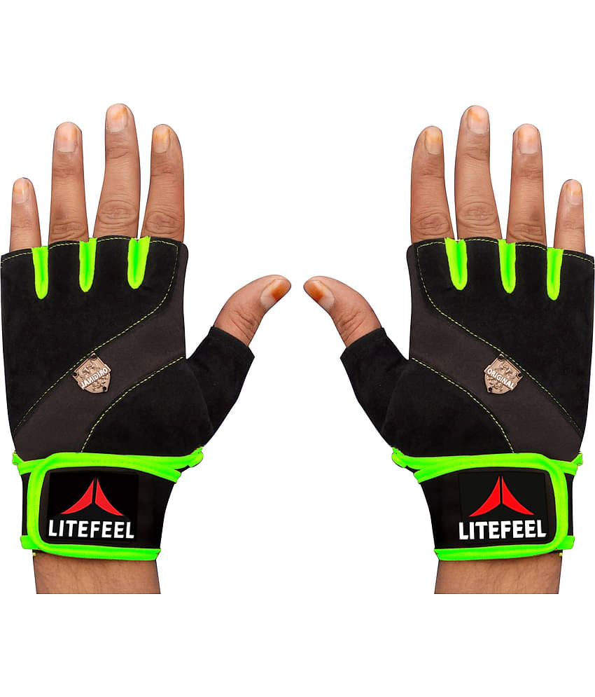 LITEFEEL Black fancy Metal Unisex Polyester Gym Gloves For Advanced Fitness Training and Workout With Half-Finger Length