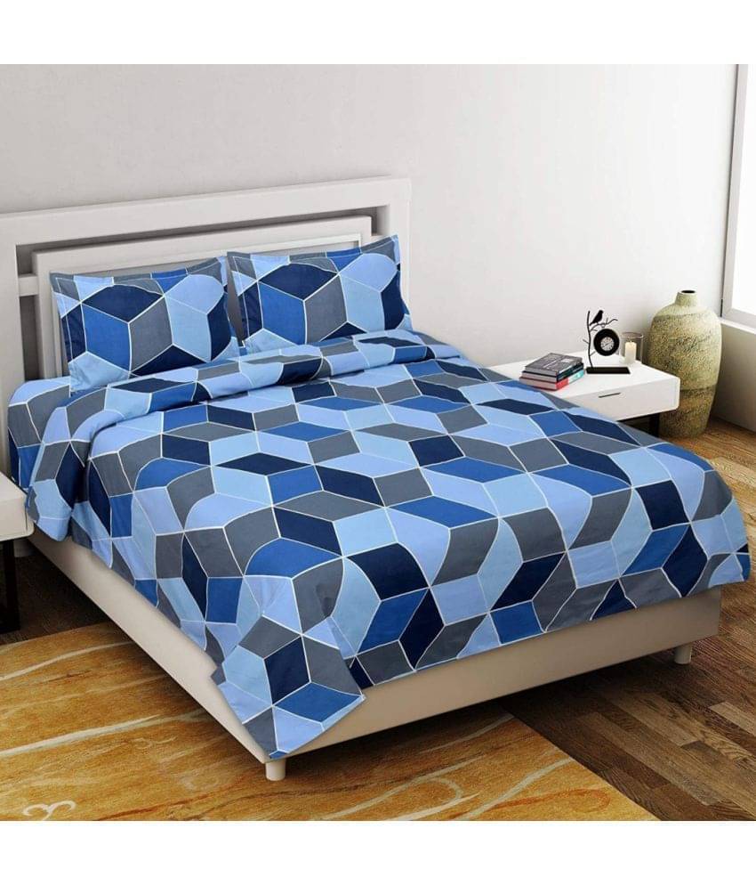     			Neekshaa Glace Cotton 1 Double Bedsheet with 2 Pillow Covers ( Blue )