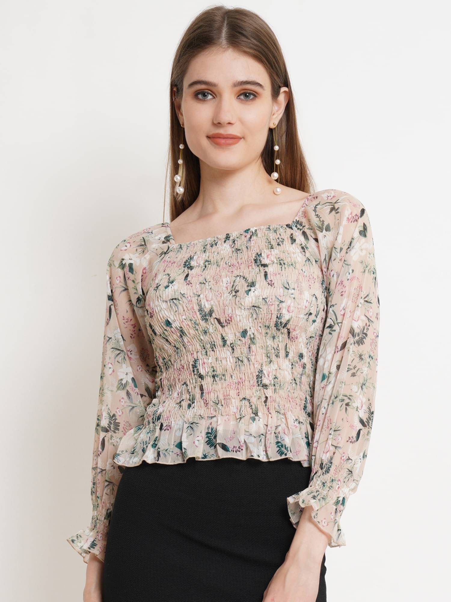 POPWINGS Women's Polyester Regular Top ( Beige ) POPWINGS Women's Polyester Regular Top ( Beige )