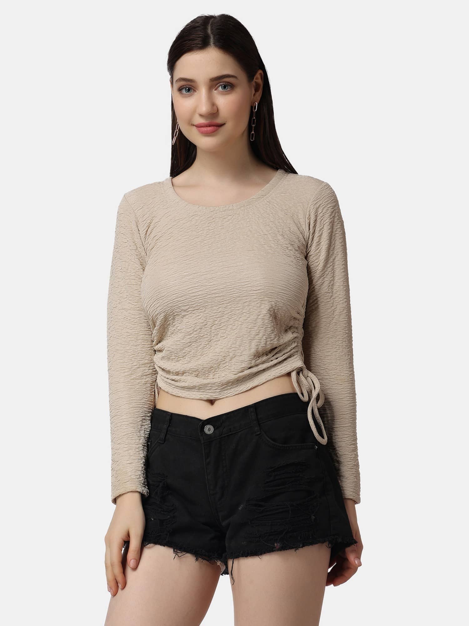 POPWINGS Women's Polyester Regular Top ( Beige )