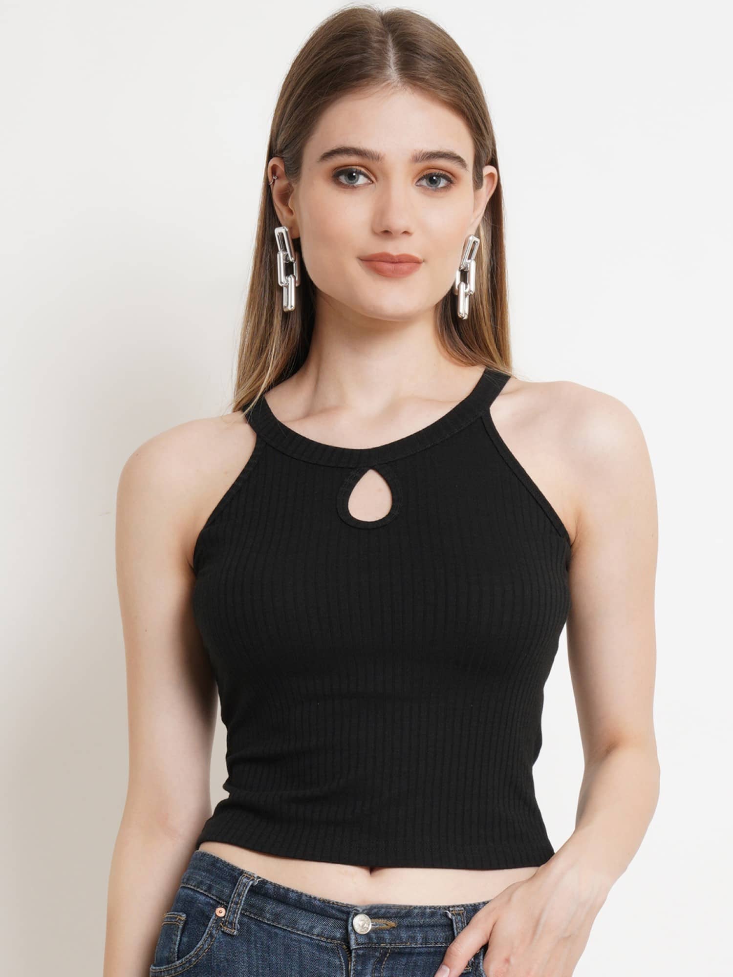 POPWINGS Women's Polyester Regular Top ( Black )