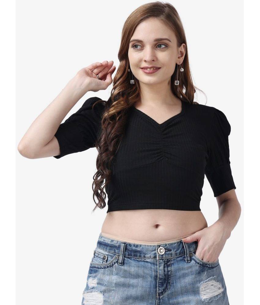     			POPWINGS Women's Cotton Blend Crop Top ( Black )