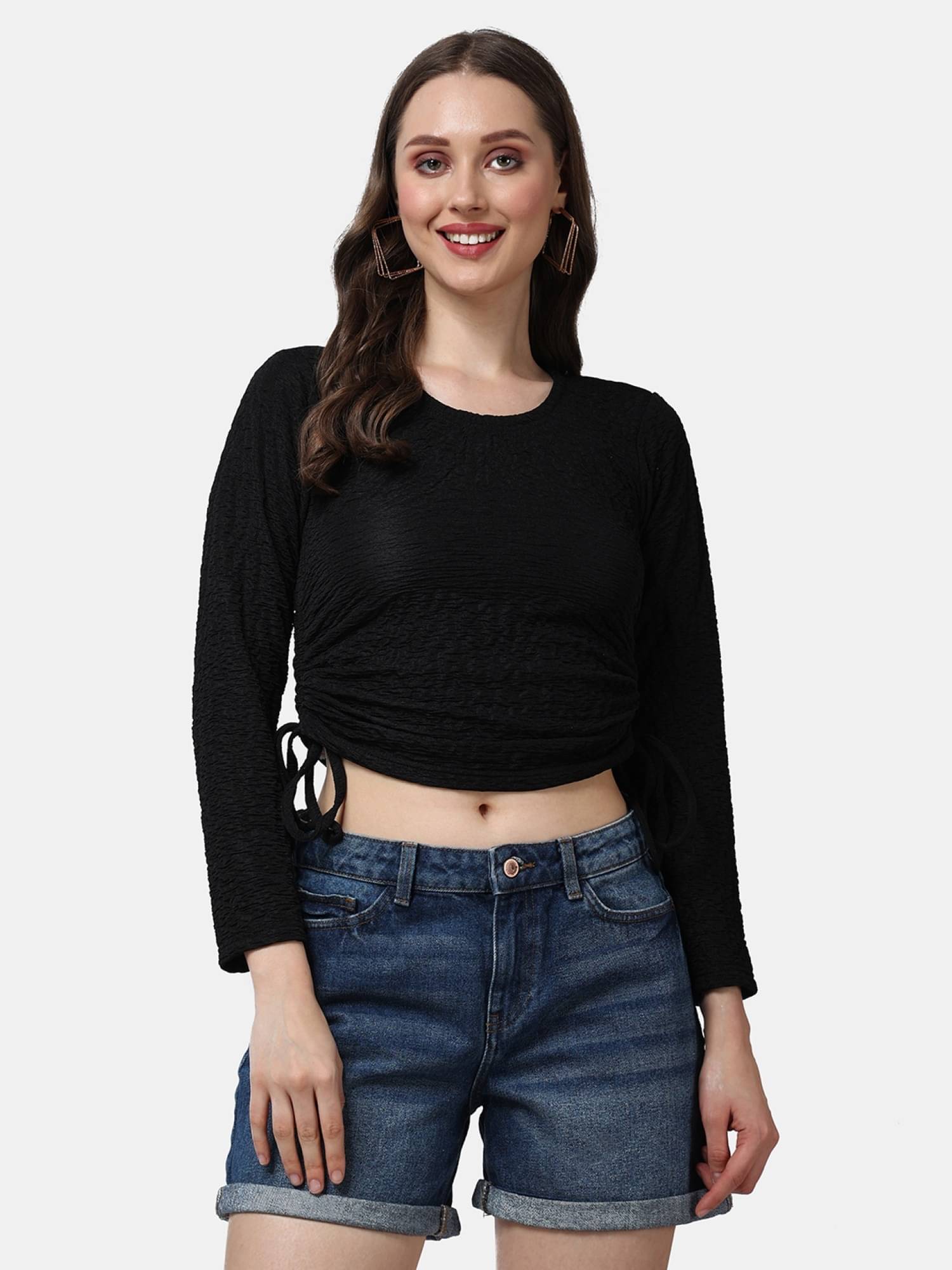 POPWINGS Women's Polyester Regular Top ( Black )     			POPWINGS Women's Polyester Regular Top ( Black )