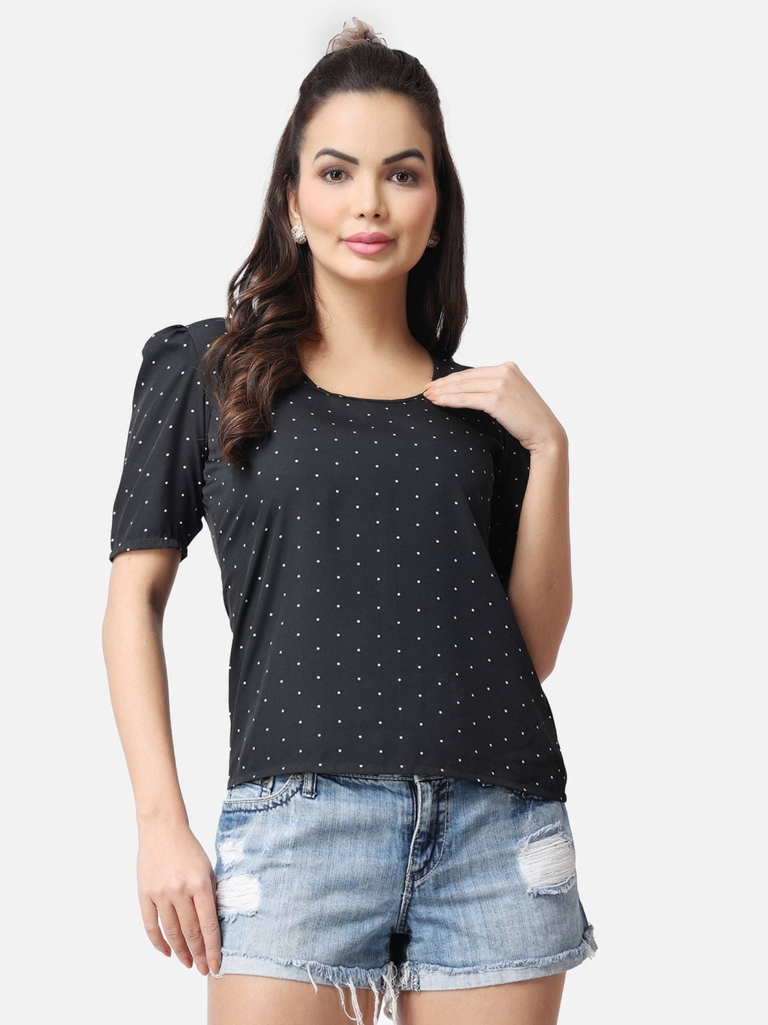 POPWINGS Black Polyester Women's Regular Top ( Pack of 1 ) POPWINGS Black Polyester Women's Regular Top ( Pack of 1 )