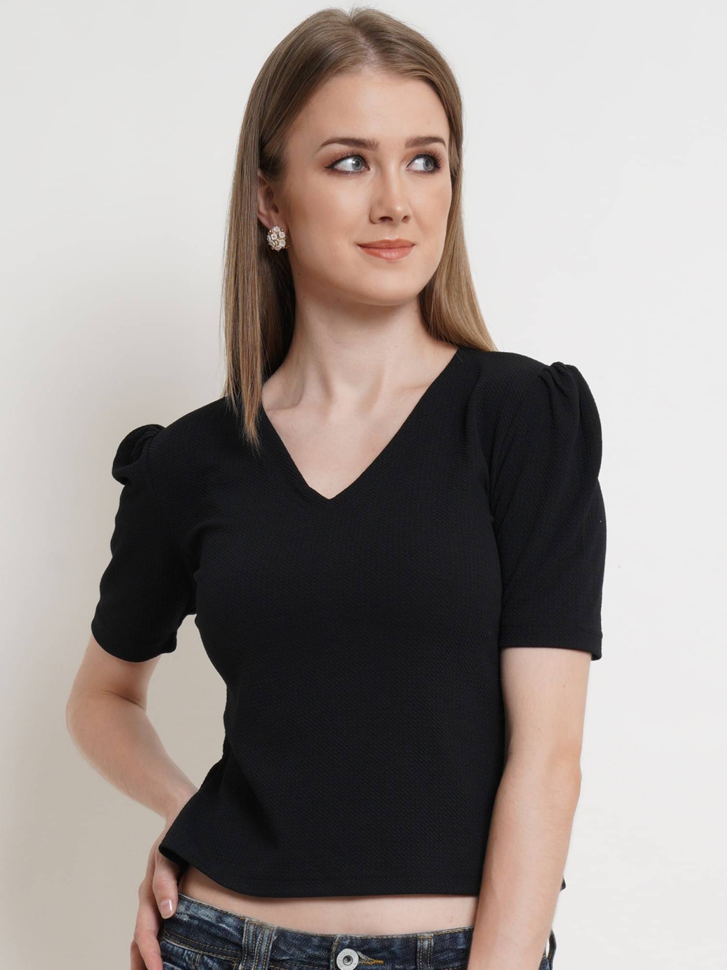     			POPWINGS Women's Polyester Regular Top ( Black )