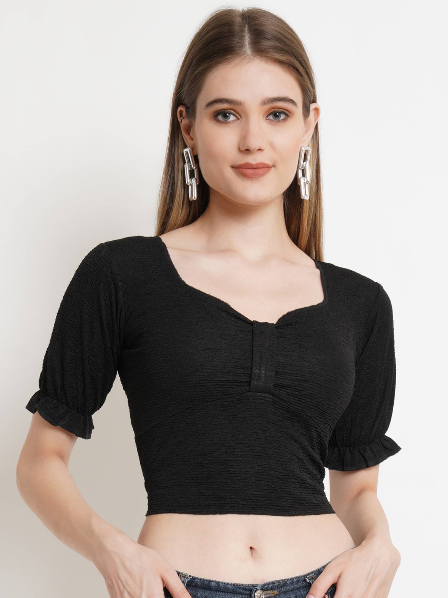     			POPWINGS Women's Polyester Crop Top ( Black )