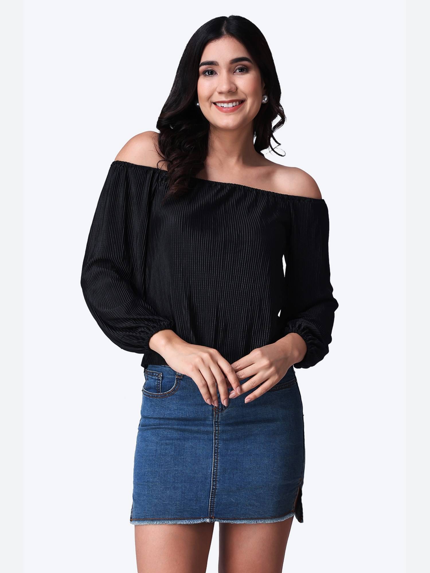 POPWINGS Women's Polyester Regular Top ( Black ) POPWINGS Women's Polyester Regular Top ( Black )