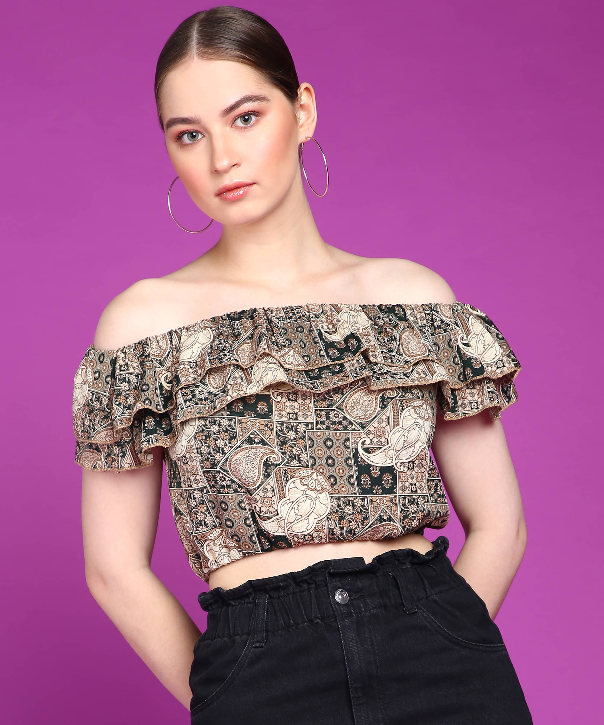 POPWINGS Women's Polyester Crop Top ( Black ) POPWINGS Women's Polyester Crop Top ( Black )