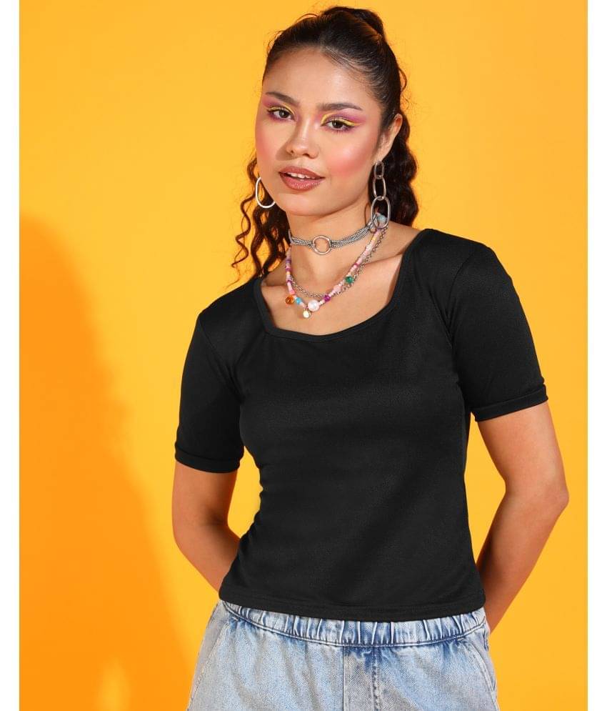 POPWINGS Women's Polyester Regular Top ( Black ) POPWINGS Women's Polyester Regular Top ( Black )