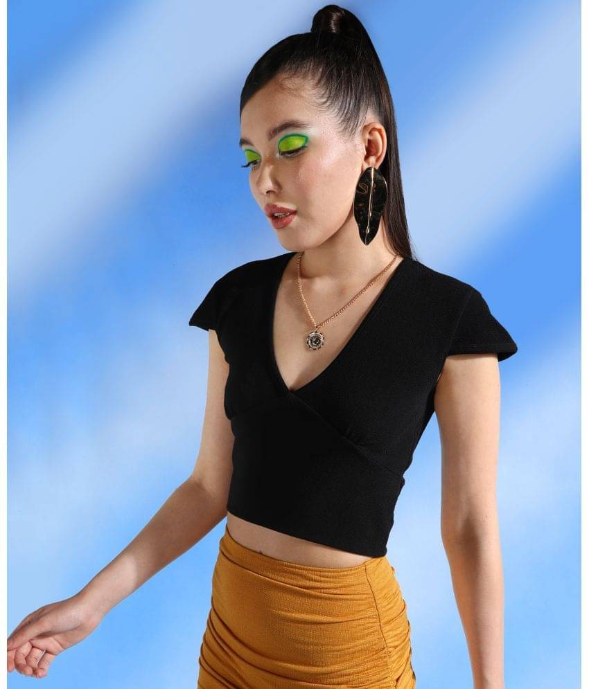 POPWINGS Women's Polyester Crop Top ( Black )     			POPWINGS Women's Polyester Crop Top ( Black )