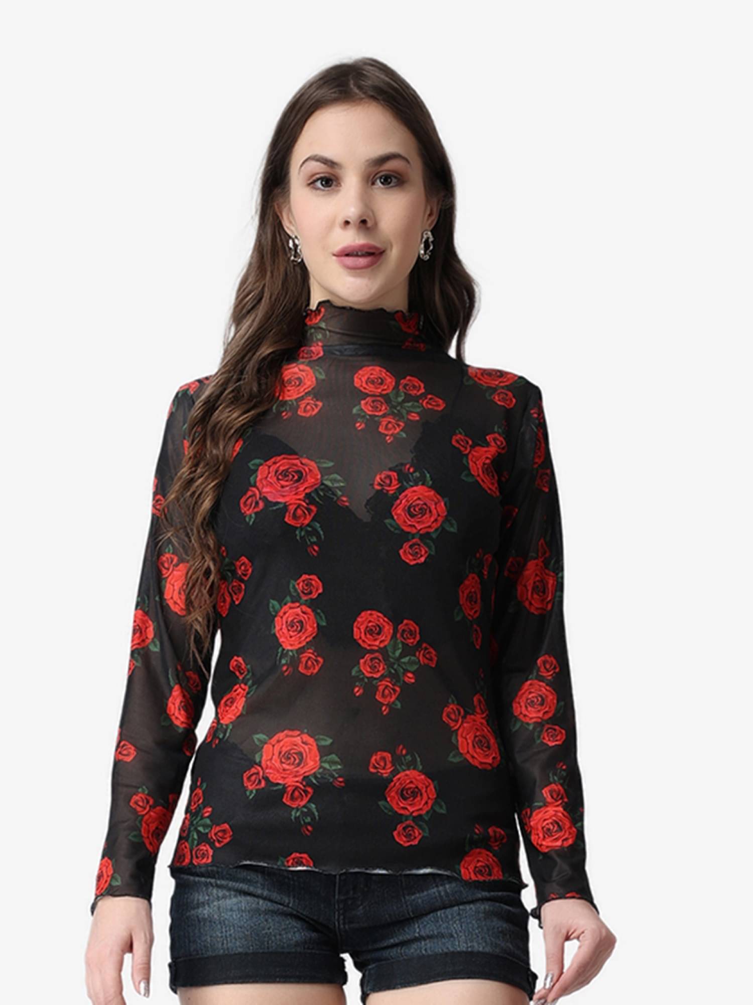 POPWINGS Women's Polyester Regular Top ( Black ) POPWINGS Women's Polyester Regular Top ( Black )