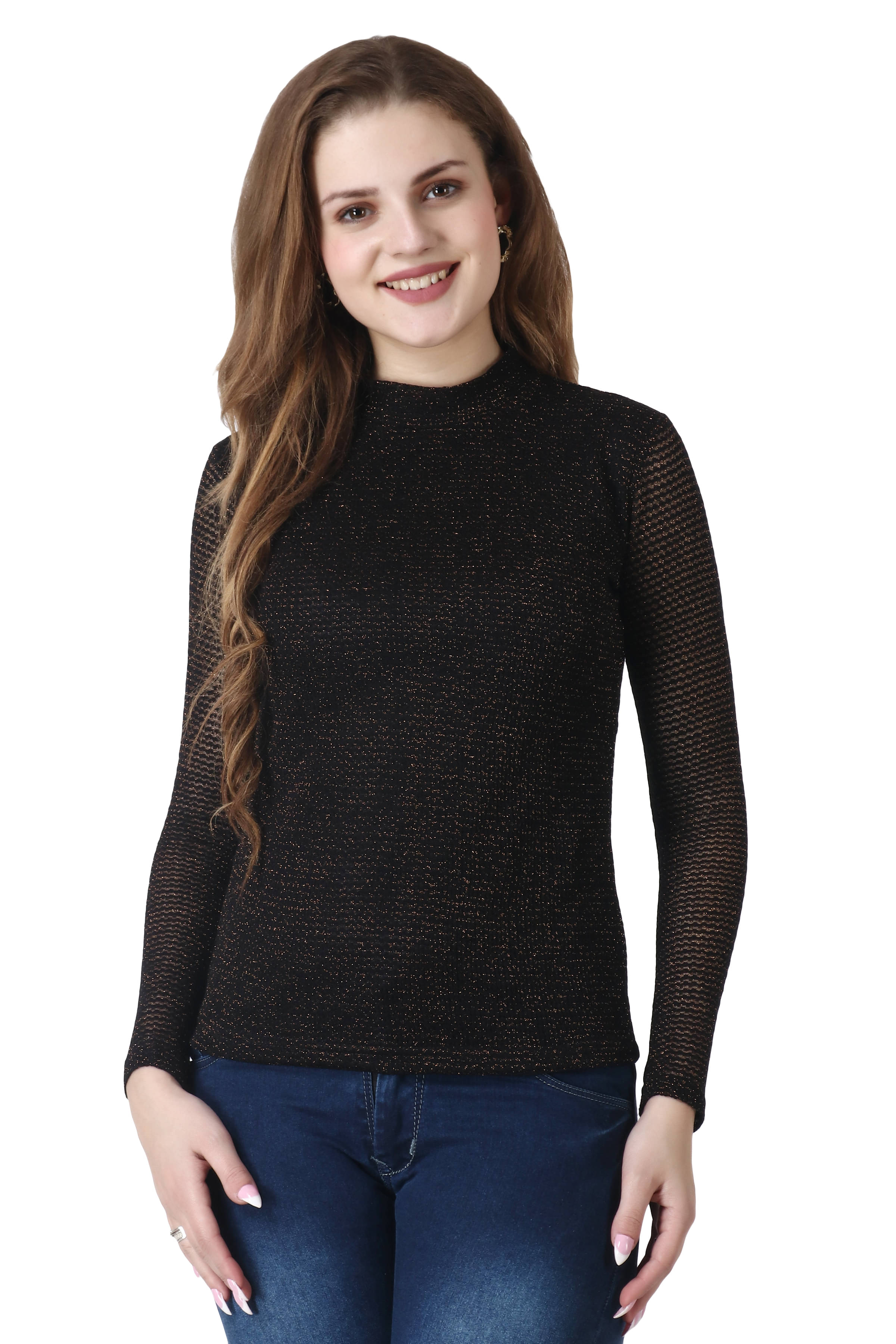 POPWINGS Women's Polyester Regular Top ( Black )     			POPWINGS Women's Polyester Regular Top ( Black )
